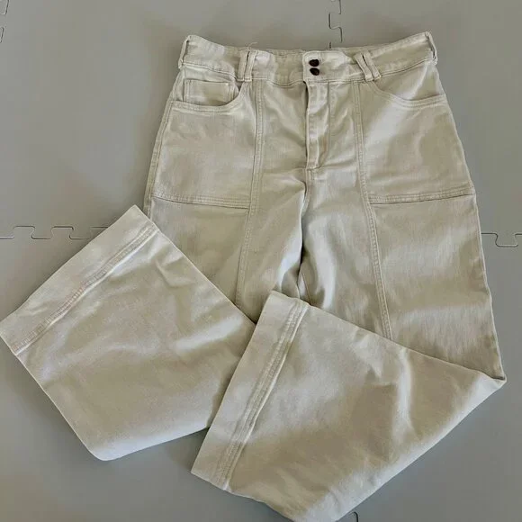 Anthropologie Pilcro Wide Leg Pants Women's White Denim Patch Panel High Rise 32 - Picture 3 of 10